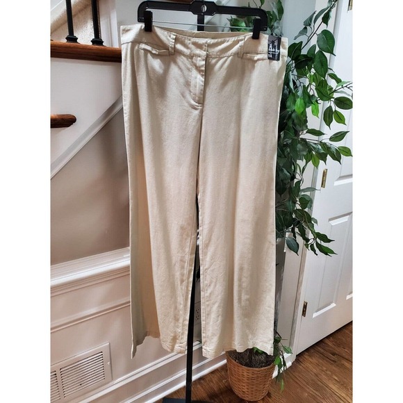 Newyork & Co. Women's Ivory Linen Mid Rise Pull On Wide Leg Dress Pant Size 14 - Picture 1 of 12